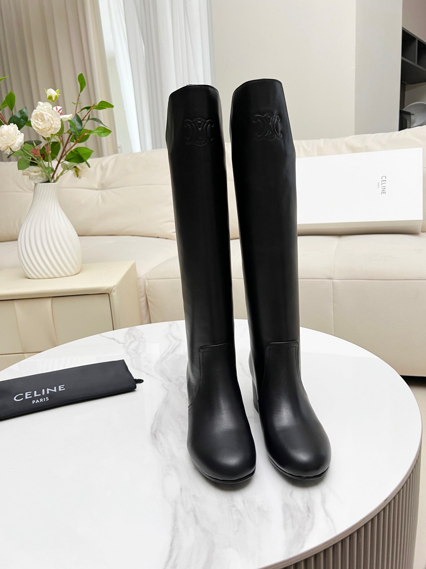 2024 (a) Celine calfskin leather riding boots