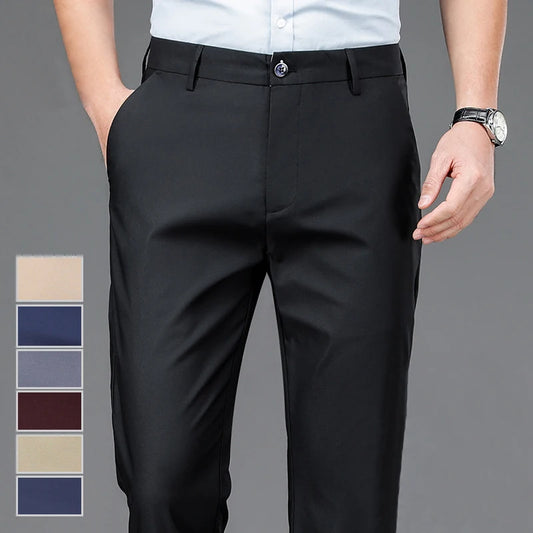 Male Pants Stretch Solid Black Smart Casual Men'S Trousers Office Quick Dry Suit Pants New Spring Autumn Korean Straight Pants