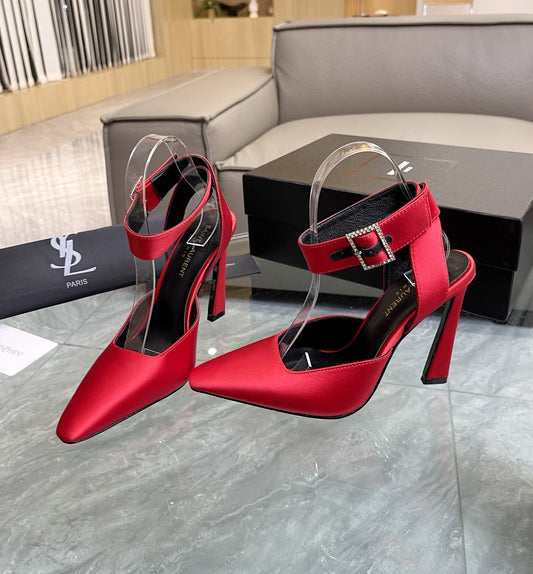 2024 (a) Ysl crepe satin fanny slingback pumps