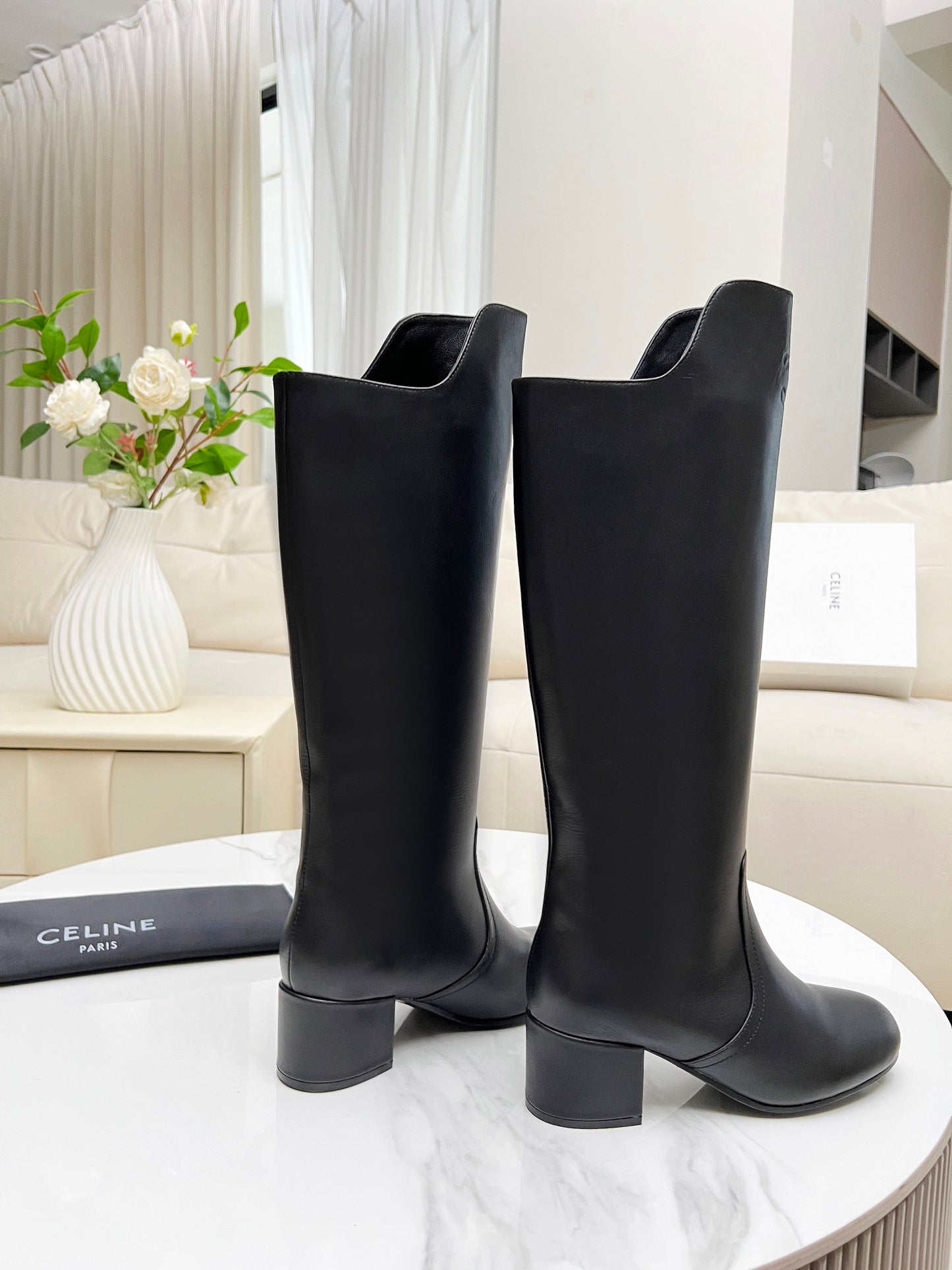 2024 (a) Celine calfskin leather riding boots