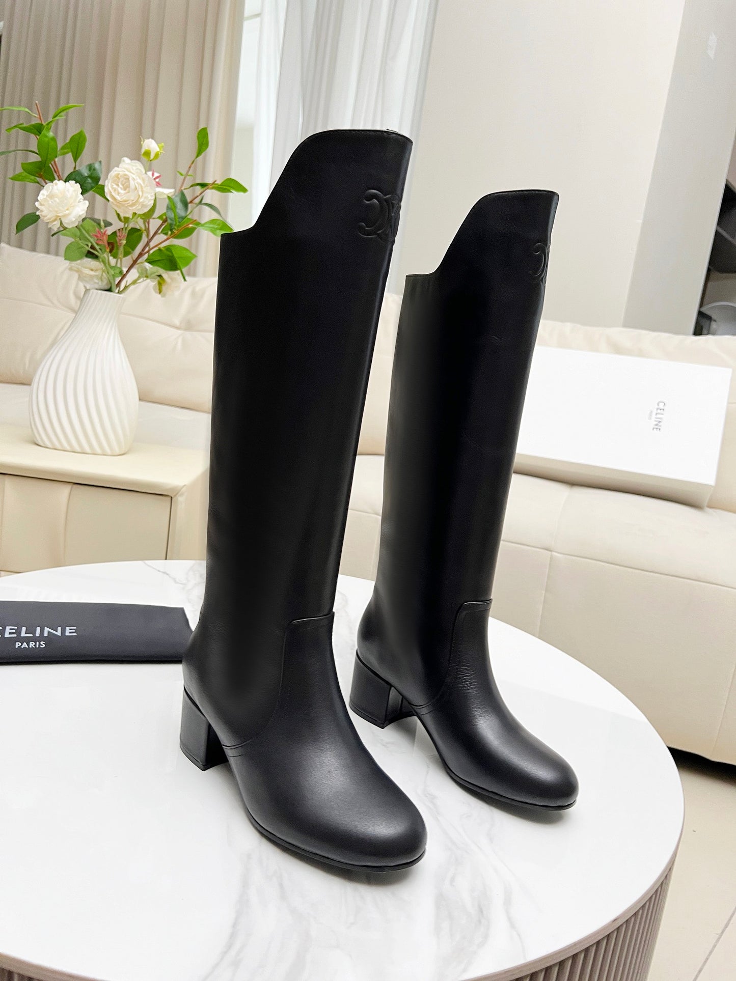 2024 (a) Celine calfskin leather riding boots