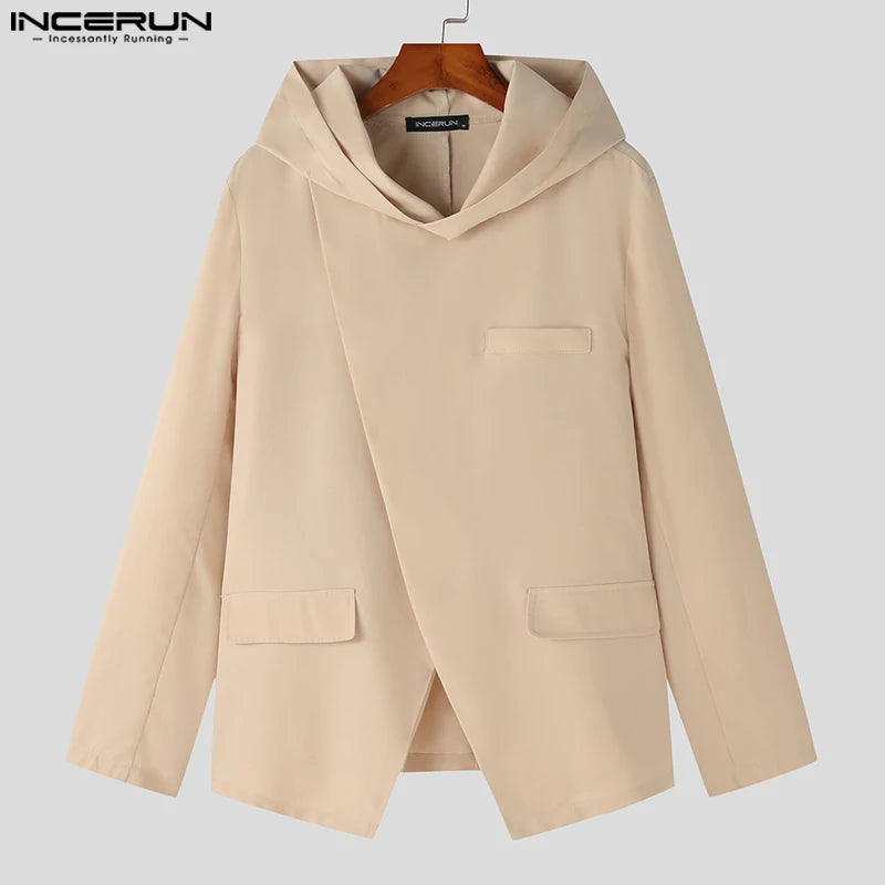 Men Blazer Solid Hooded Casual Suit