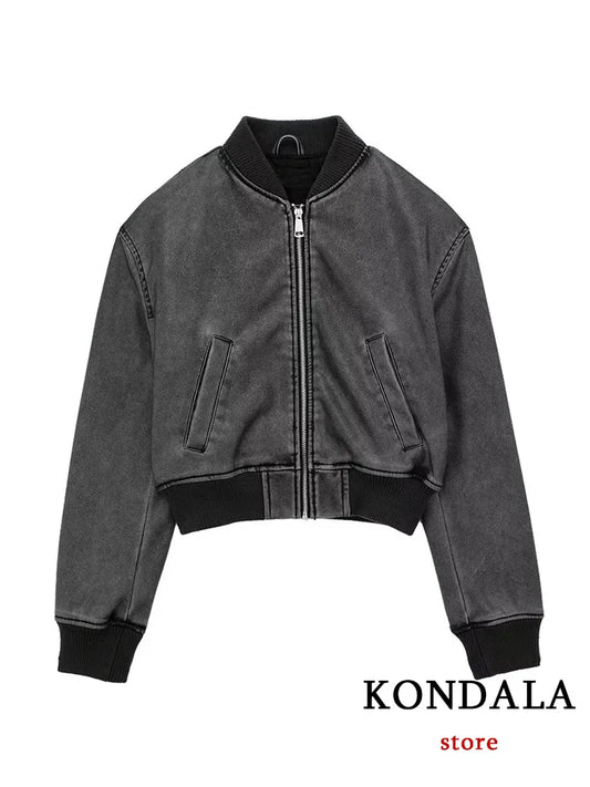 Vintage Casual Chic Bomber Jacket 2024 Autumn Winter