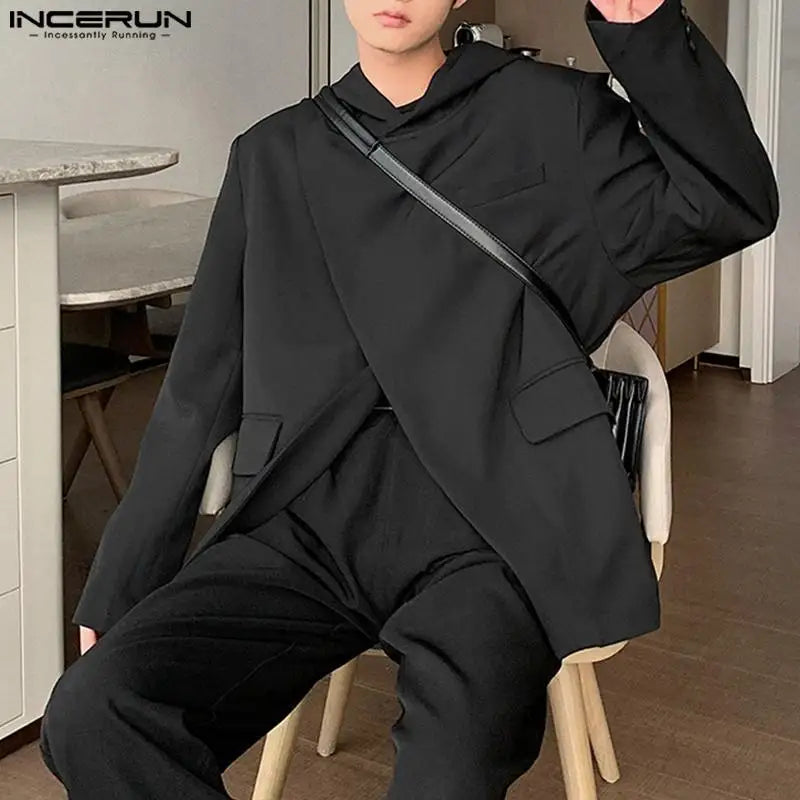 Men Blazer Solid Hooded Casual Suit