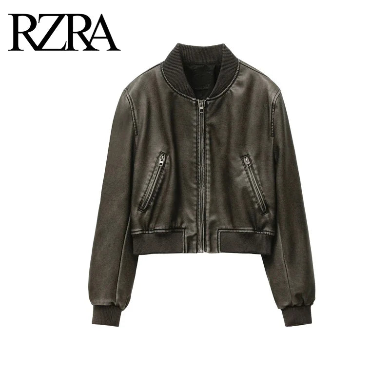 RZRA women's 2024 new vintage style leather jacket