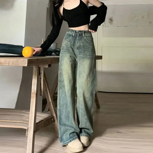 Vintage American Style Casual Bell Straight-leg Long Pants