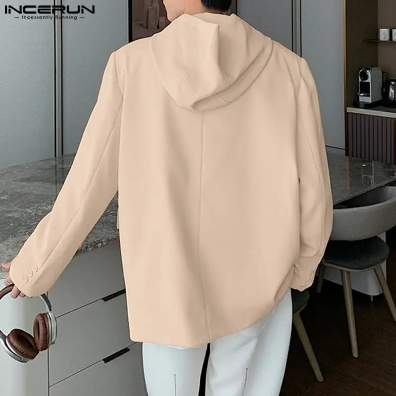 Men Blazer Solid Hooded Casual Suit