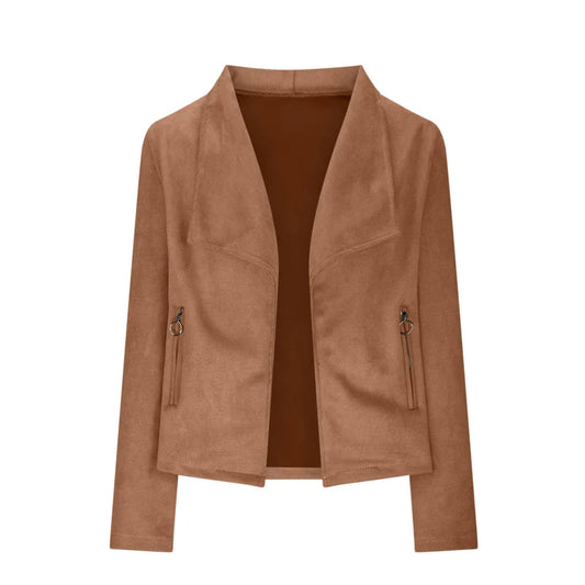 Vintage Women Solid Suede Suit Jacket